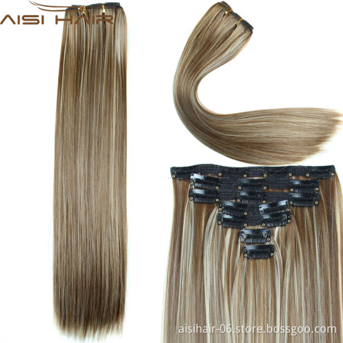 Best Selling Long Silky Straight Wave Hair Pieces Synthetic 16 Clips in Hair Extensions for Women
